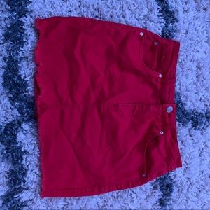 denim skirt red